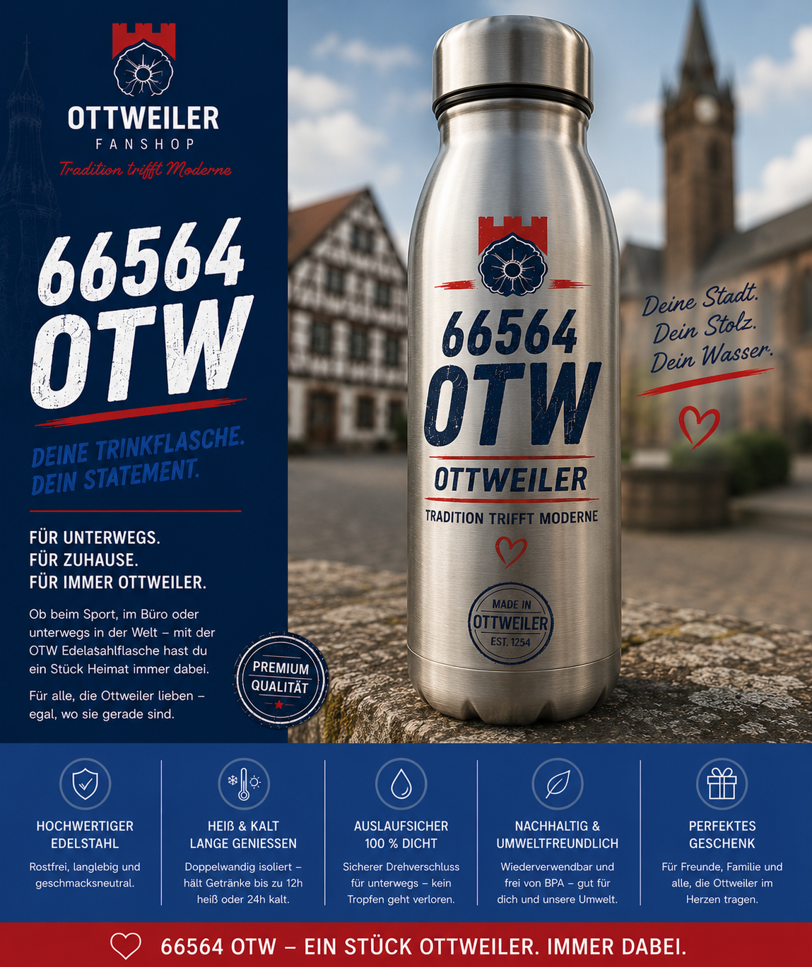 66564 OTW Edelstahl Trinkflasche