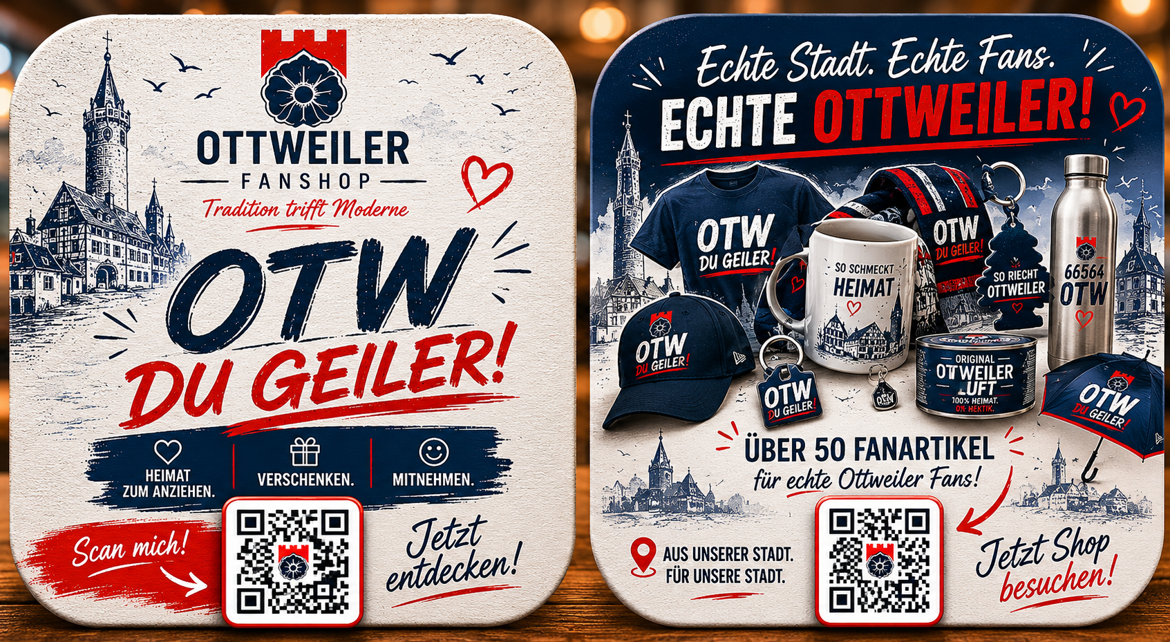 Ottweiler Fanshop Bierdeckel mit QR-Code